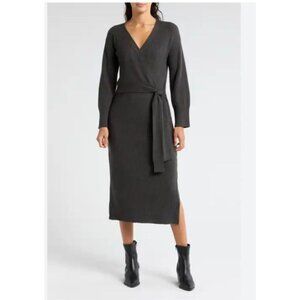 Loveappella Womens Black  Wrap Dress With Long Sleeves & Tie Waist Size S